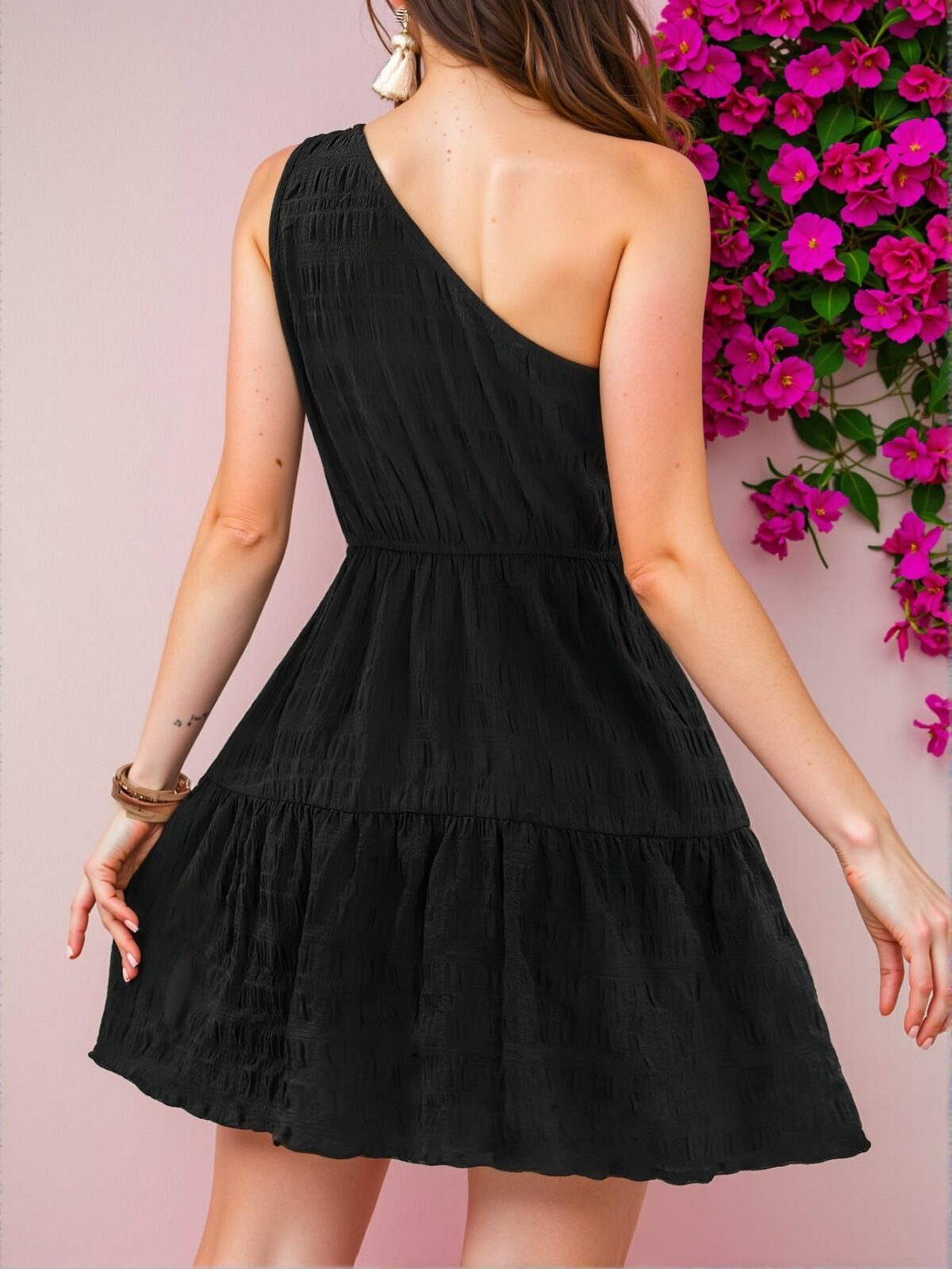 Elegant Black Asymmetrical Collared Beach Dress for Women Perfect for Spring and Summer Chic, Classy and Trendy Fashion Style to Dress to Impress - Image 2
