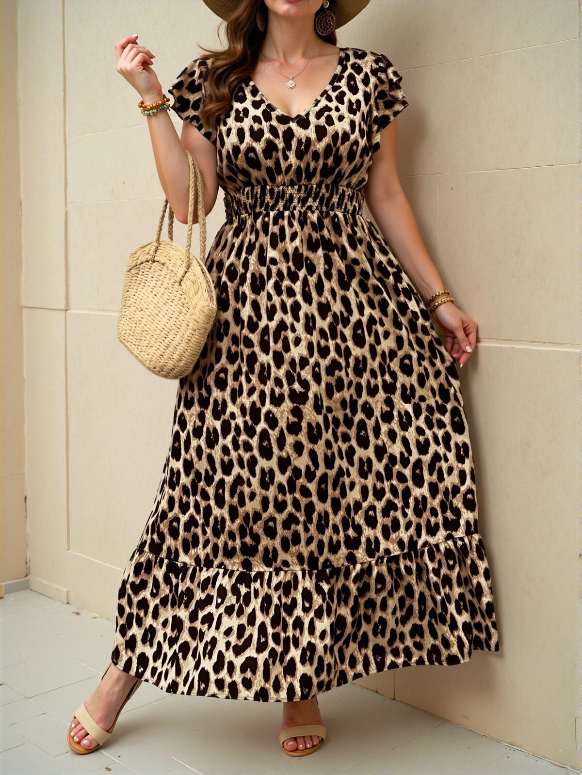 Elegant Brown Relaxed Leopard Print A-Line Dress for Spring and Summer Getaways – Chic, Classy and Trendy Fashion Style to Dress to Impress - Image 3