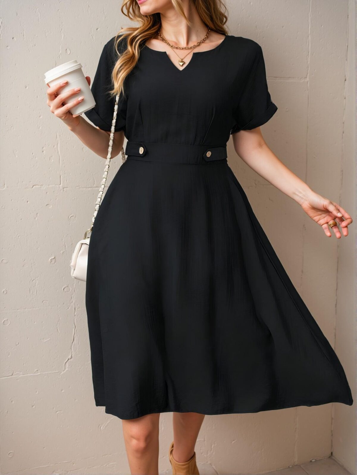 Elegant Black Stylish Plus Size Mini Dress with Hollow Out Sleeves for Casual Spring and Summer Wear - Chic, Classy and Trendy Fashion Style to Dress to Impress