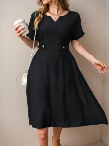 Elegant Black Stylish Plus Size Mini Dress with Hollow Out Sleeves for Casual Spring and Summer Wear - Chic, Classy and Trendy Fashion Style to Dress to Impress