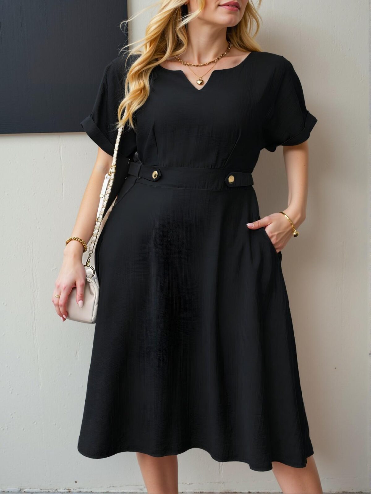 Elegant Black Stylish Plus Size Mini Dress with Hollow Out Sleeves for Casual Spring and Summer Wear - Chic, Classy and Trendy Fashion Style to Dress to Impress - Image 2