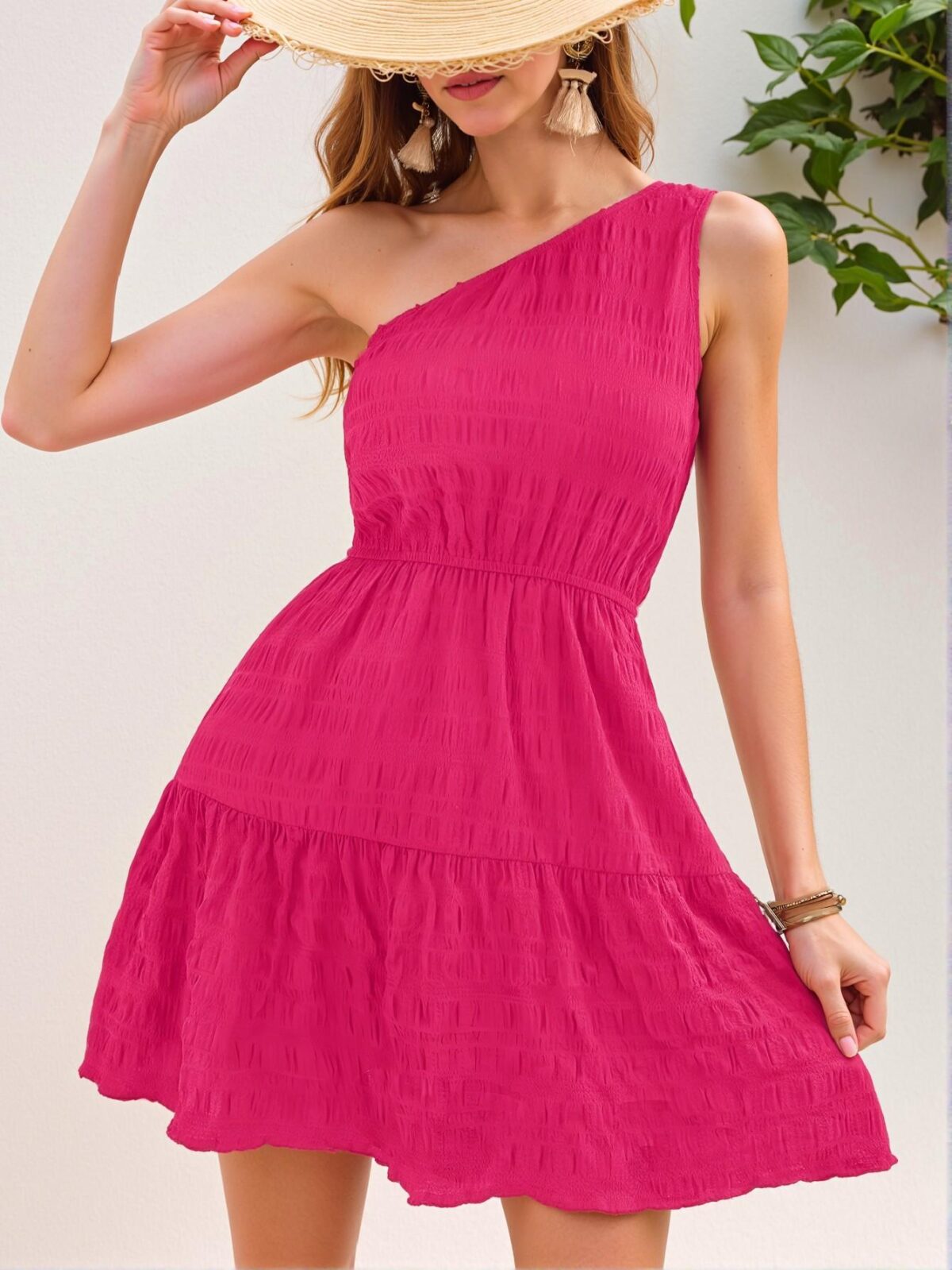 Elegant Hot Pink Asymmetrical Collared Beach Dress for Spring and Summer – Chic, Classy and Trendy Fashion Style to Dress to Impress - Image 4