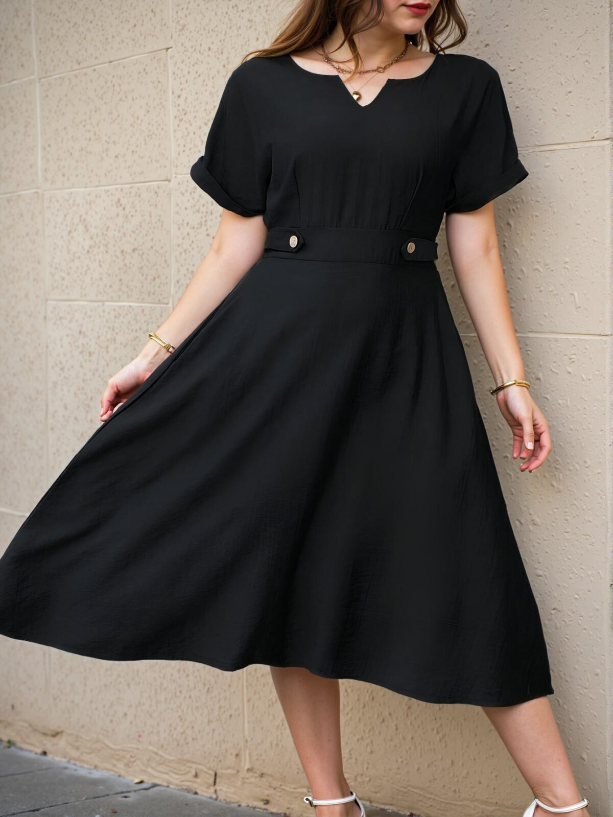 Elegant Black Stylish Plus Size Mini Dress with Hollow Out Sleeves for Casual Spring and Summer Wear - Chic, Classy and Trendy Fashion Style to Dress to Impress - Image 3