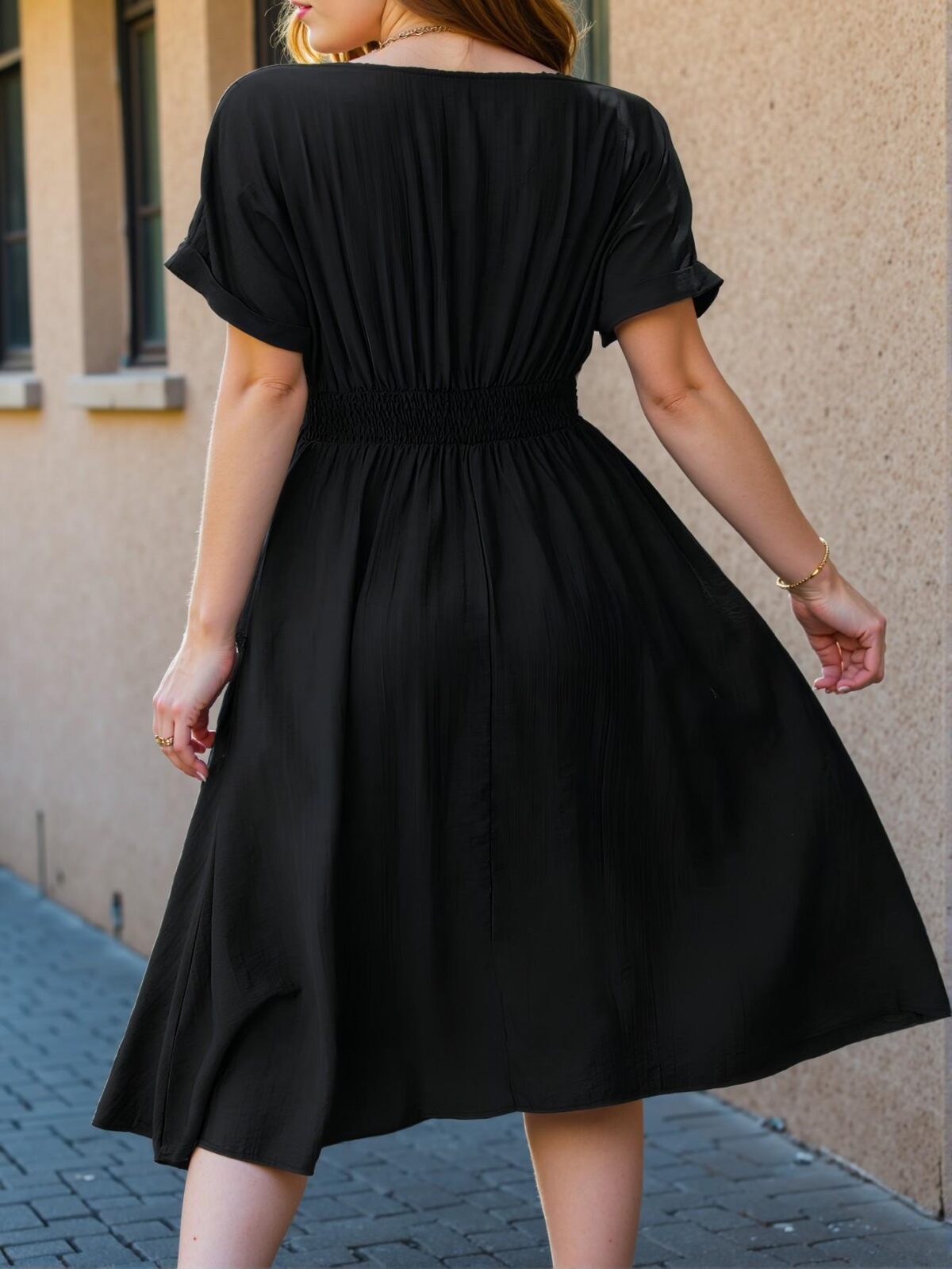 Elegant Black Stylish Plus Size Mini Dress with Hollow Out Sleeves for Casual Spring and Summer Wear - Chic, Classy and Trendy Fashion Style to Dress to Impress - Image 4