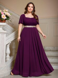 Elegant Maroon Floral Lace and Chiffon Butterfly Sleeve A-Line Evening Dress for Summer - Chic, Classy and Trendy Fashion Style to Dress to Impress