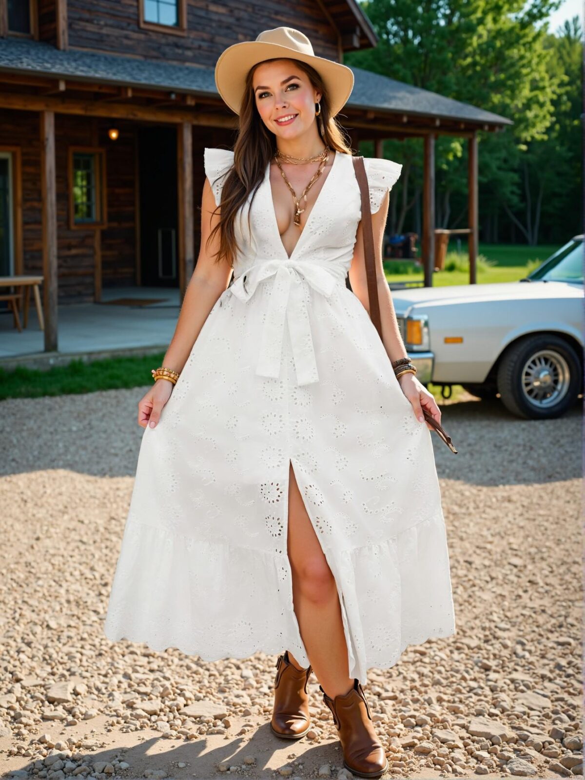 Elegant White Flounce Hem Backless Summer V-Neck Beach Dress Chic, Classy and Trendy Fashion Style to Dress to Impress