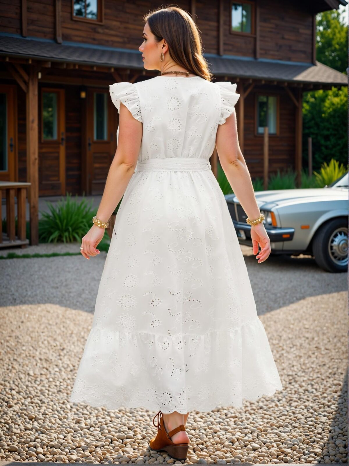 Elegant White Flounce Hem Backless Summer V-Neck Beach Dress Chic, Classy and Trendy Fashion Style to Dress to Impress - Image 2