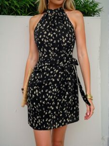 Elegant Multicolor Ditsy Floral Knotted Ruched Dress for Spring and Summer, Perfect for Vacation Getaways - Chic, Classy and Trendy Fashion Style to Dress to Impress