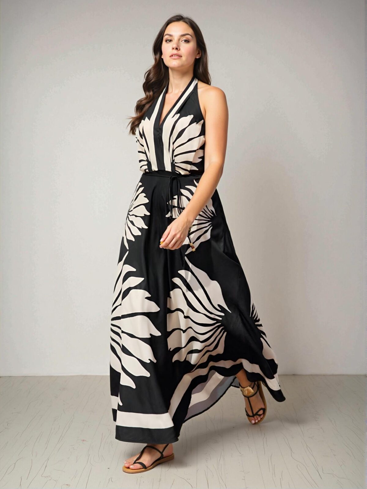 Elegant Multicolor Contrast Floral A-Line Maxi Dress with Open Back for Beach Vacations and Casual Spring/Summer Outings - Chic, Classy and Trendy Fashion Style to Dress to Impress