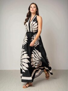 Elegant Multicolor Contrast Floral A-Line Maxi Dress with Open Back for Beach Vacations and Casual Spring/Summer Outings - Chic, Classy and Trendy Fashion Style to Dress to Impress