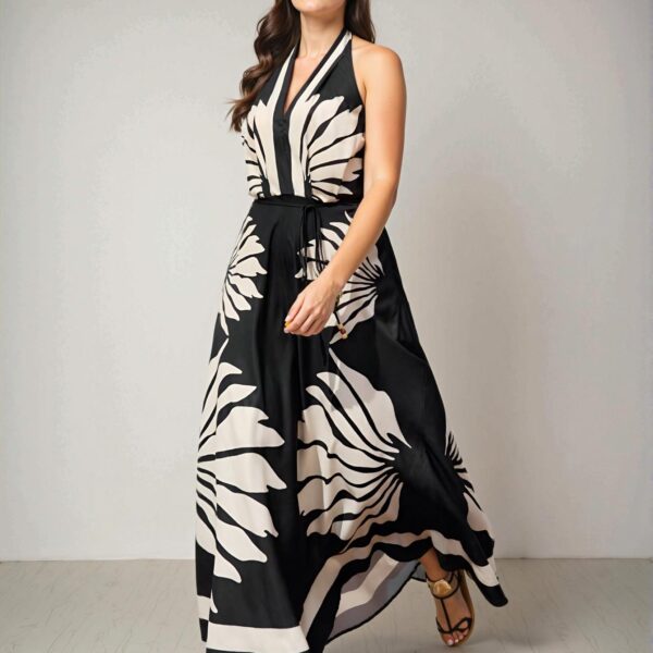 Elegant Multicolor Contrast Floral A-Line Maxi Dress with Open Back for Beach Vacations and Casual Spring/Summer Outings - Chic, Classy and Trendy Fashion Style to Dress to Impress