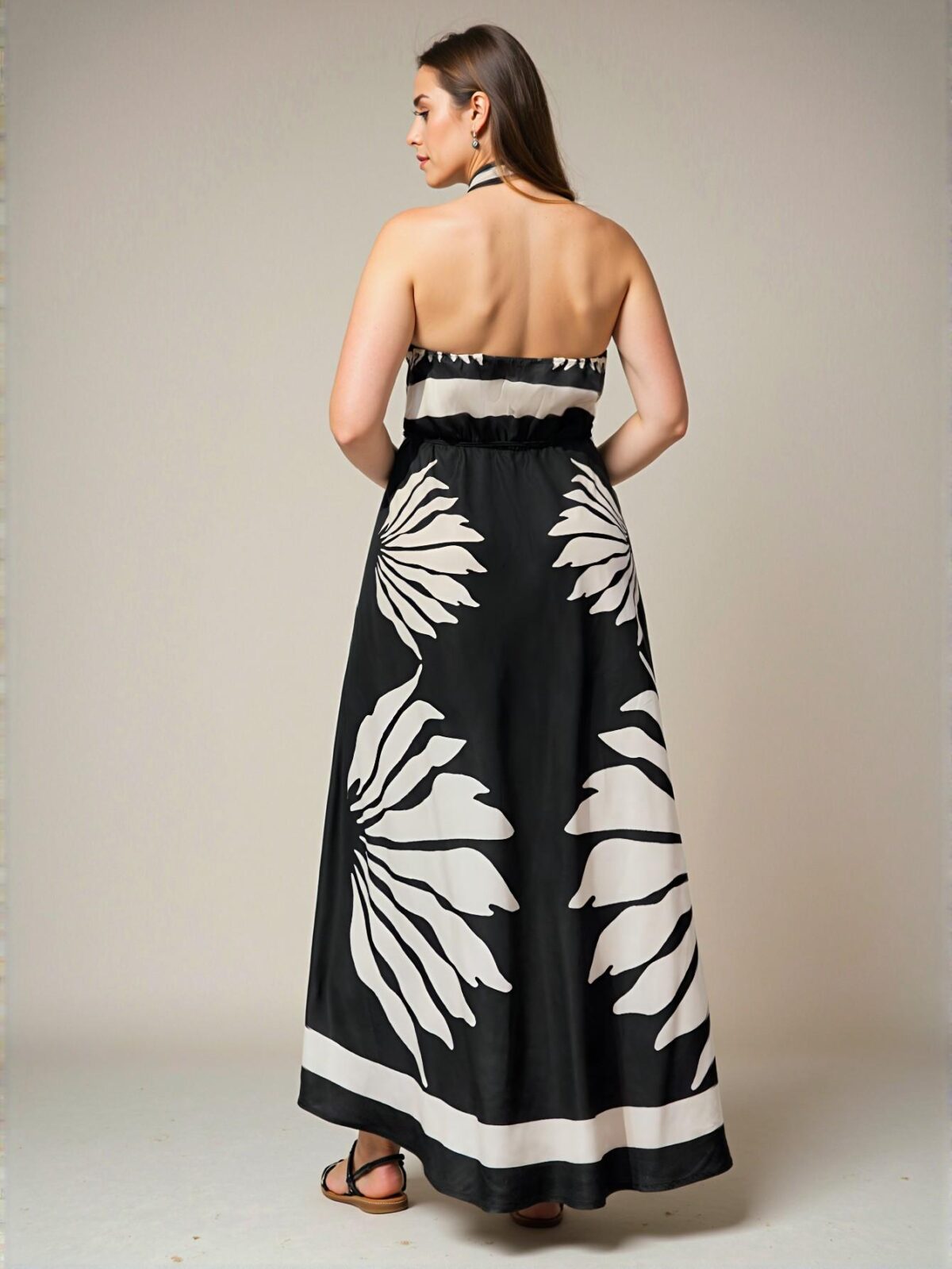 Elegant Multicolor Contrast Floral A-Line Maxi Dress with Open Back for Beach Vacations and Casual Spring/Summer Outings - Chic, Classy and Trendy Fashion Style to Dress to Impress - Image 2