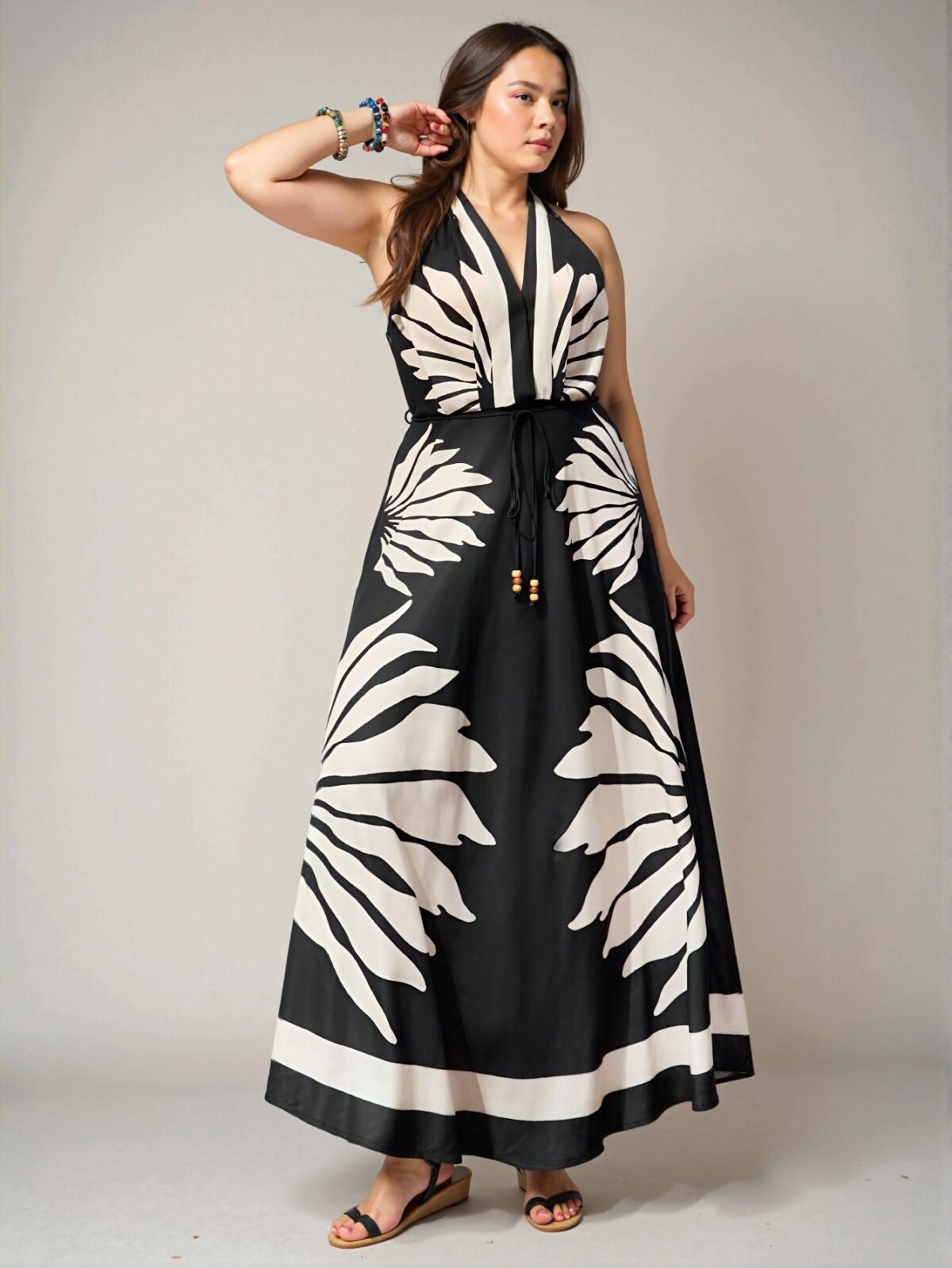 Elegant Multicolor Contrast Floral A-Line Maxi Dress with Open Back for Beach Vacations and Casual Spring/Summer Outings - Chic, Classy and Trendy Fashion Style to Dress to Impress - Image 3