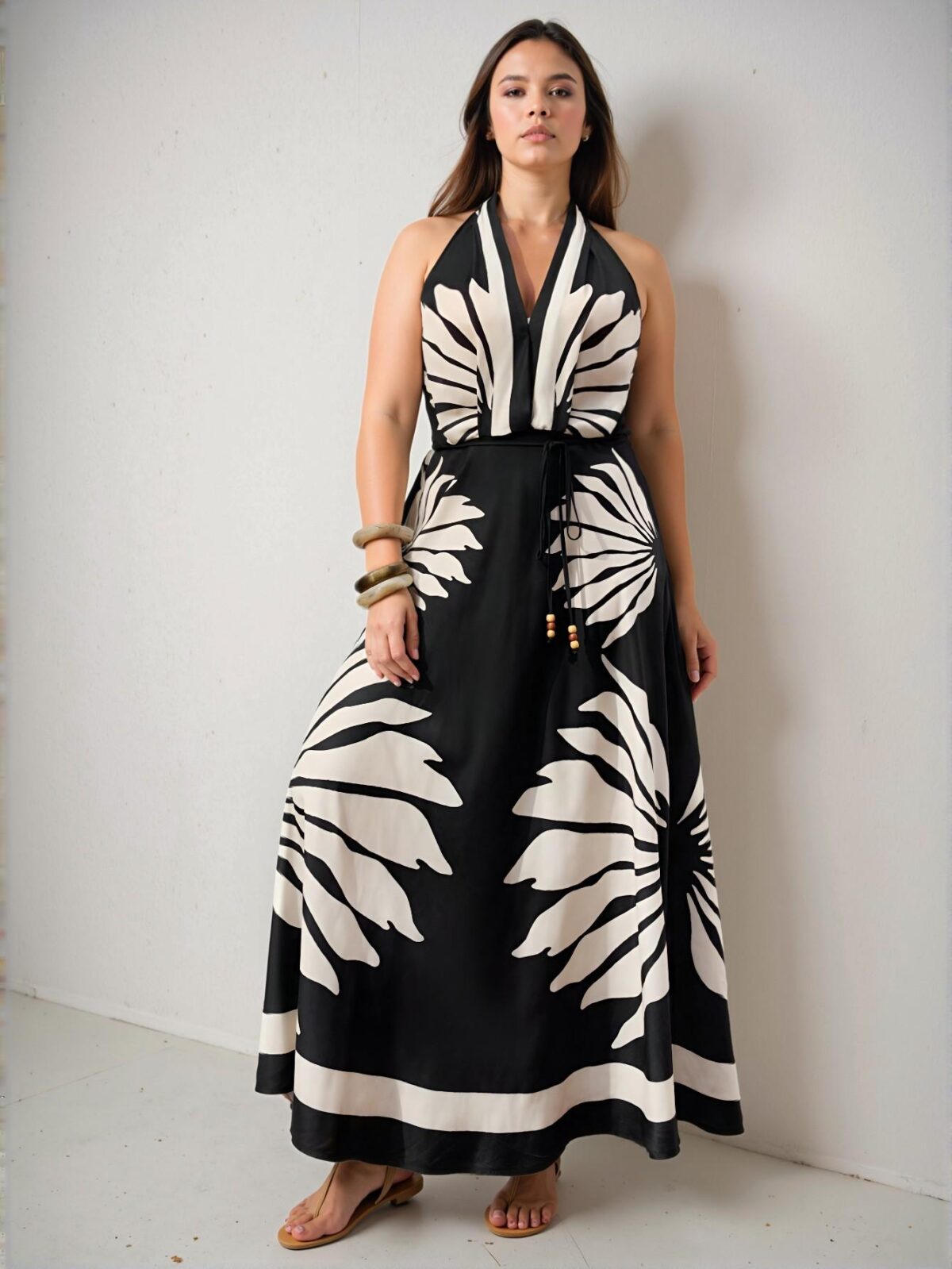 Elegant Multicolor Contrast Floral A-Line Maxi Dress with Open Back for Beach Vacations and Casual Spring/Summer Outings - Chic, Classy and Trendy Fashion Style to Dress to Impress - Image 5