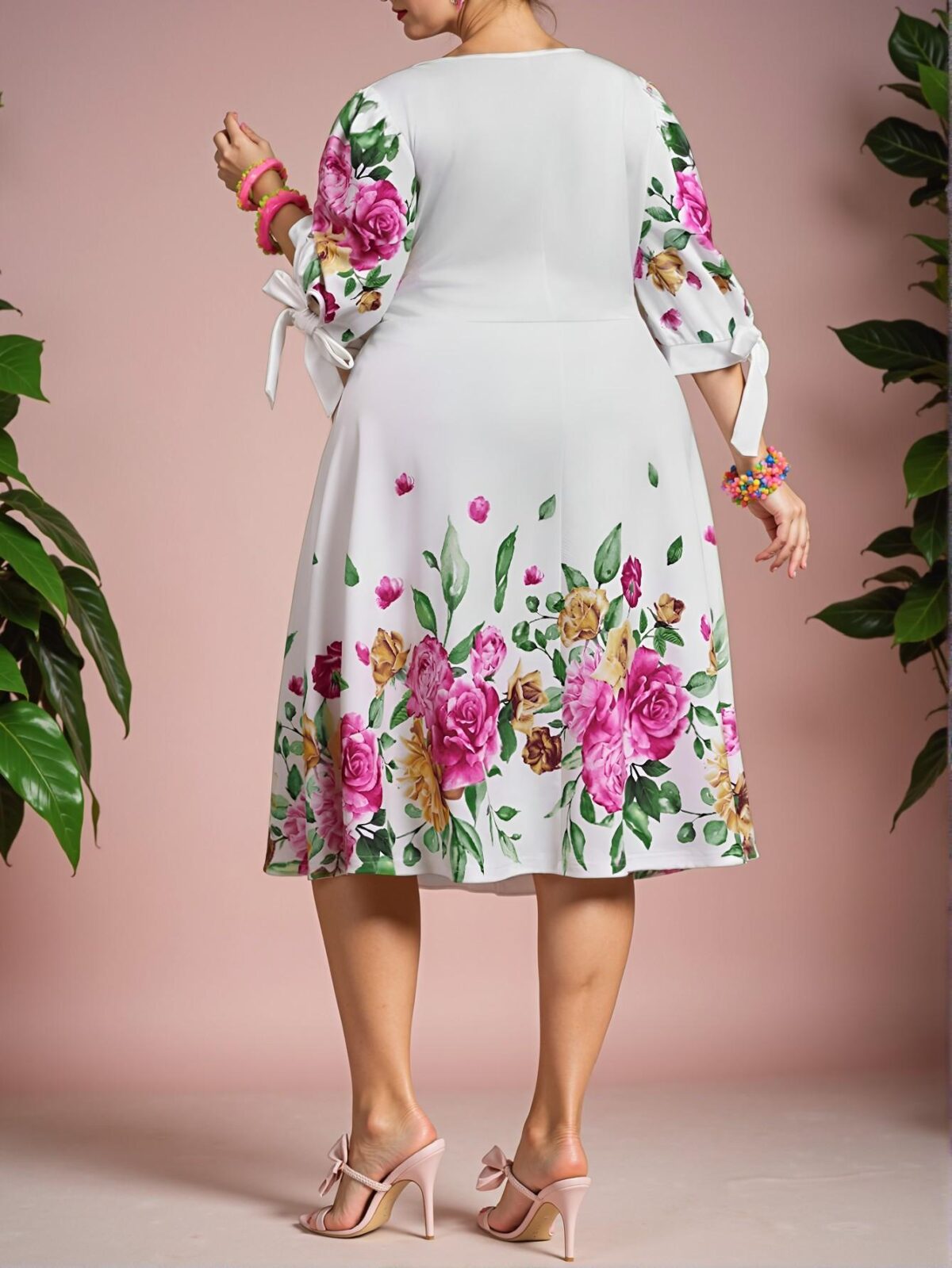 Elegant Multicolor Floral Print Round Neck Puff Sleeve A-Line Dress for Holiday, Beach, Graduation, and Tea Parties - Chic, Classy and Trendy Fashion Style to Dress to Impress - Image 2