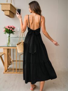 Elegant Black Stylish Sleeveless Long Dress with Tie-Up Straps and Bowknot for Spring and Summer Parties - Chic, Classy and Trendy Fashion Style to Dress to Impress