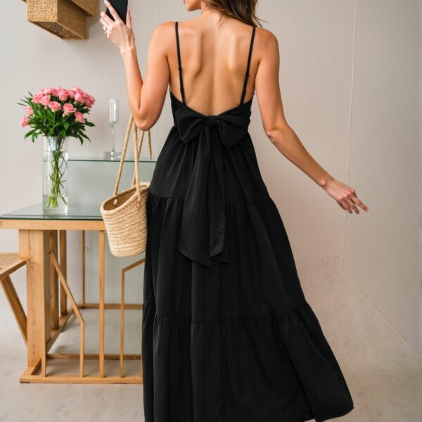 Elegant Black Stylish Sleeveless Long Dress with Tie-Up Straps and Bowknot for Spring and Summer Parties - Chic, Classy and Trendy Fashion Style to Dress to Impress
