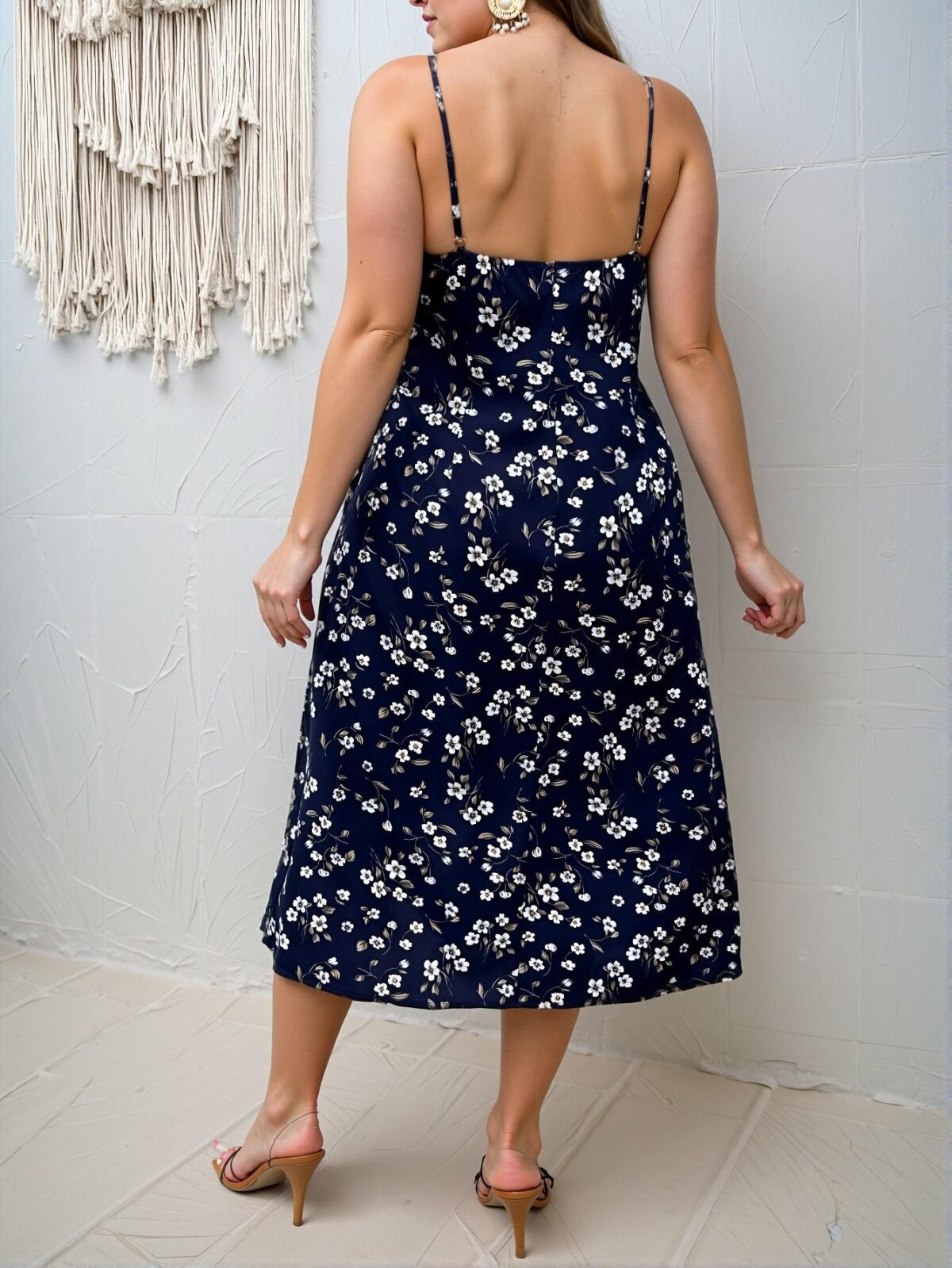 Elegant Navy Blue Floral Ruffle Thigh High Sundress Perfect for Mother's Day, Easter, Vacations, Concerts, and Graduations - Chic, Classy and Trendy Fashion Style to Dress to Impress - Image 2