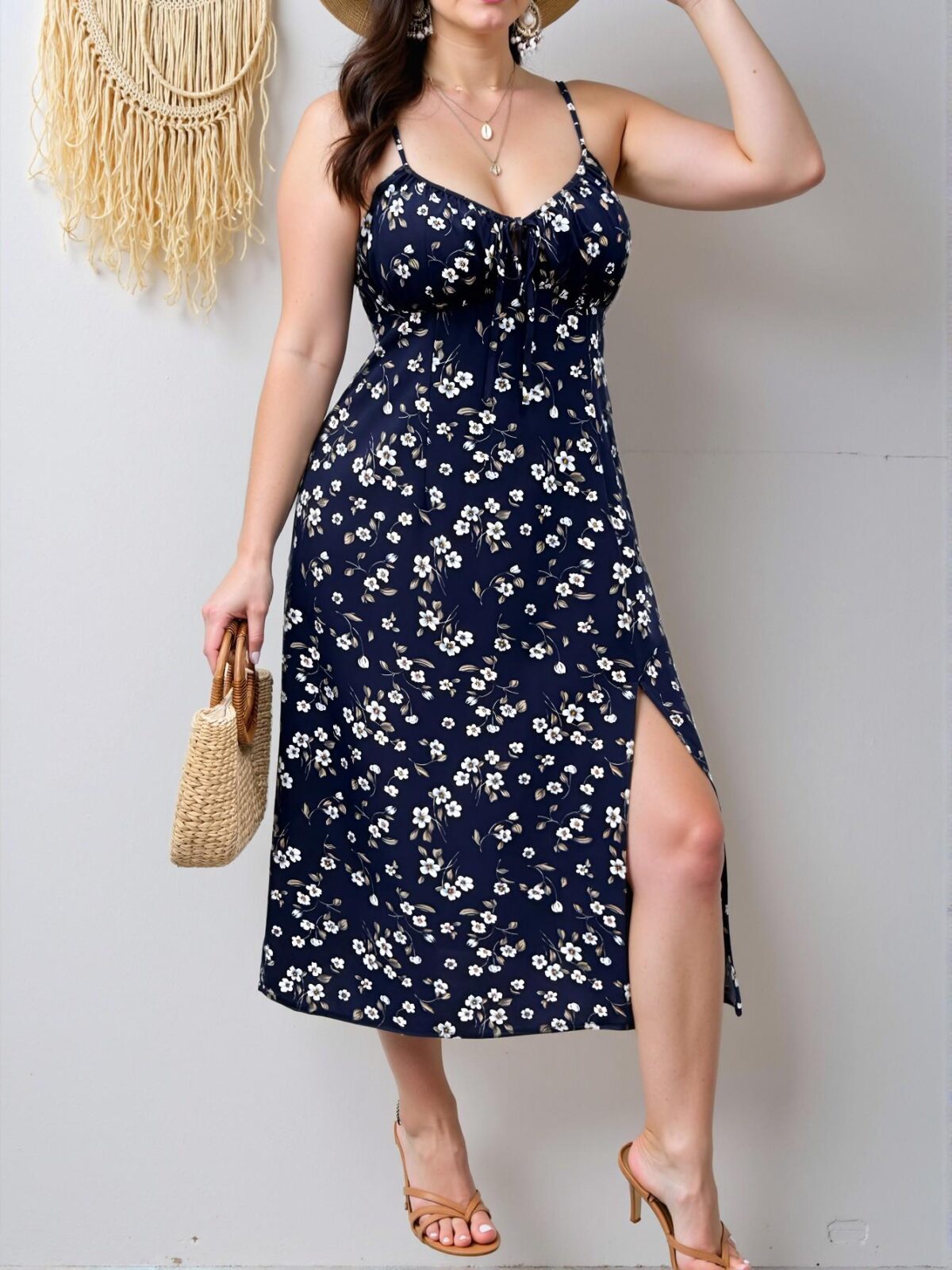 Elegant Navy Blue Floral Ruffle Thigh High Sundress Perfect for Mother's Day, Easter, Vacations, Concerts, and Graduations - Chic, Classy and Trendy Fashion Style to Dress to Impress - Image 5