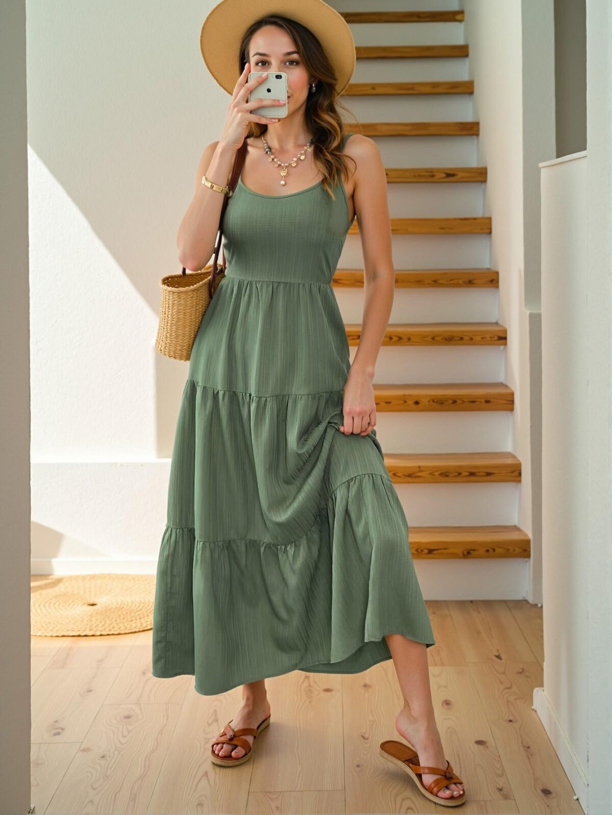 Elegant Green Backless Cami Dress with Flounce Hem and Bow Detail for Spring and Summer Vacations "Chic, Classy and Trendy Fashion Style to Dress to Impress" - Image 4