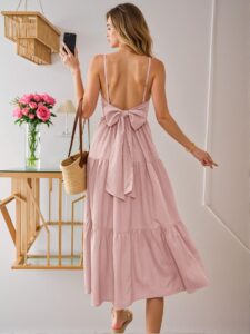 Elegant Pink Tiered Bow Cami Dress with High Waist and Ruffle Hem for Spring/Summer - Chic, Classy and Trendy Fashion Style to Dress to Impress