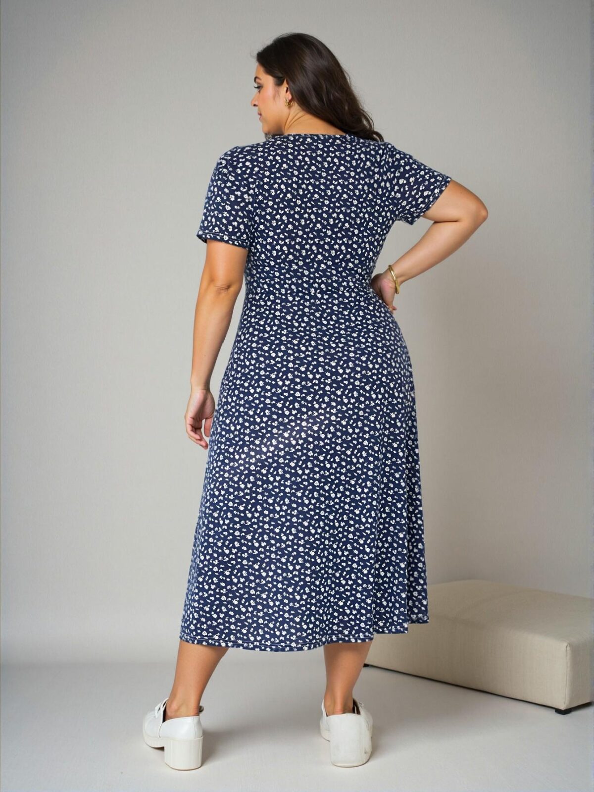 Elegant Navy Blue Stylish Floral V-Neck A-Line Mini Dress for Summer Beach Outings and Relaxing Holidays, Chic, Classy and Trendy Fashion Style to Dress to Impress - Image 2