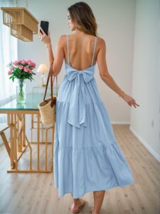 Elegant Baby Blue Flowy Cami Bow Dress for Spring and Summer – Chic, Classy and Trendy Fashion Style to Dress to Impress