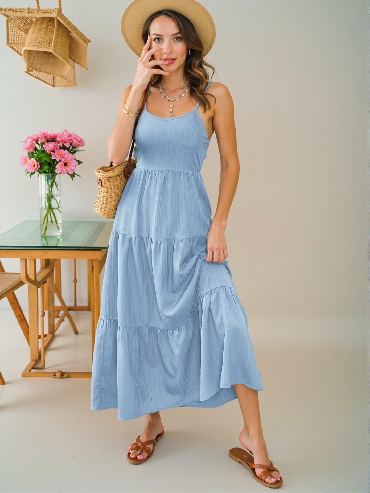 Elegant Baby Blue Flowy Cami Bow Dress for Spring and Summer – Chic, Classy and Trendy Fashion Style to Dress to Impress - Image 4
