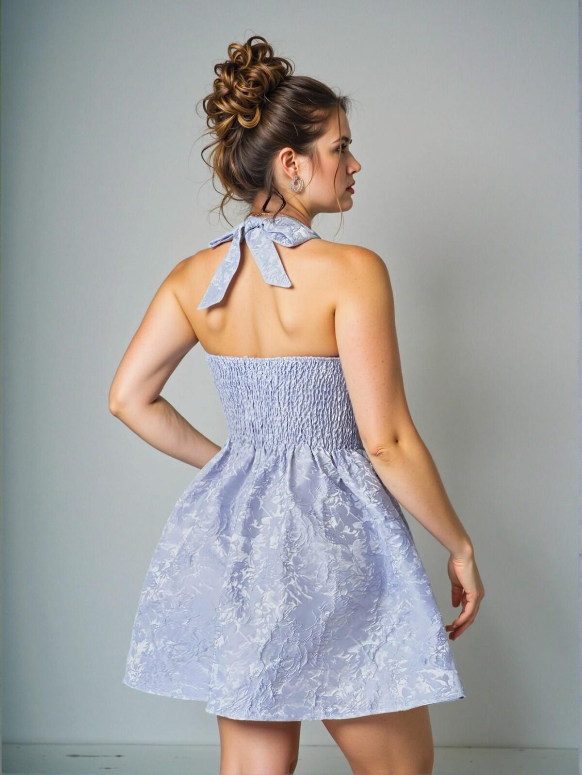 Elegant Purple Backless Embroidered A-Line Cocktail Dress with Shirred Detail for a Chic, Classy, and Trendy Fashion Style to Dress to Impress - Image 2