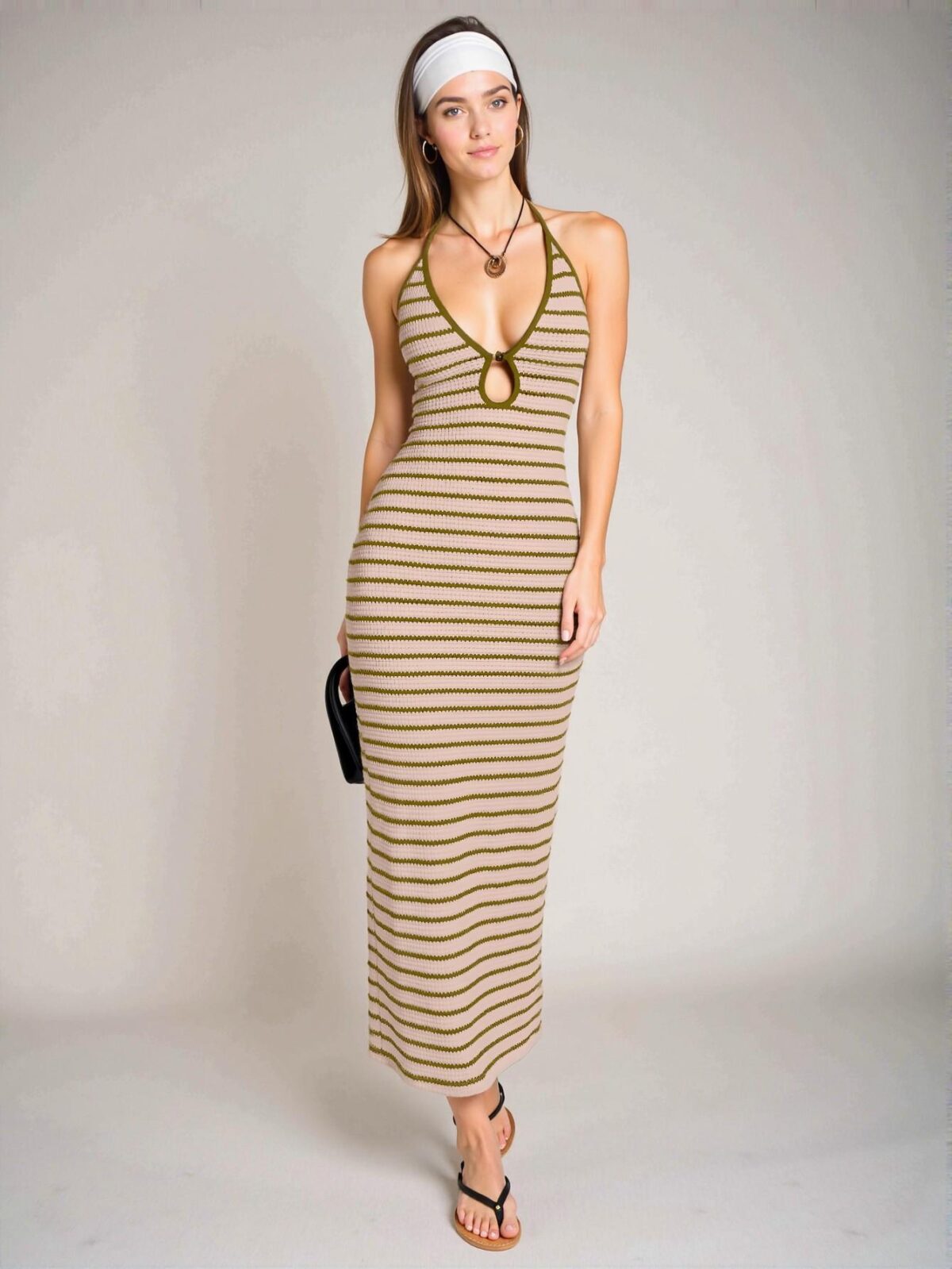 Elegant Green Chic Striped Backless Tie Sleeveless Dress Perfect for Spring and Summer - Chic, Classy and Trendy Fashion Style to Dress to Impress - Image 4