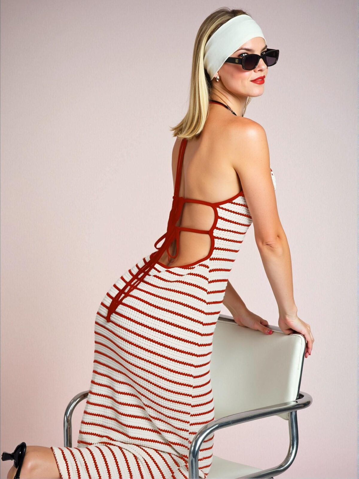 Elegant Red Striped Halter Neck Maxi Dress with Cut Out Detail for Spring and Summer - Chic, Classy and Trendy Fashion Style to Dress to Impress