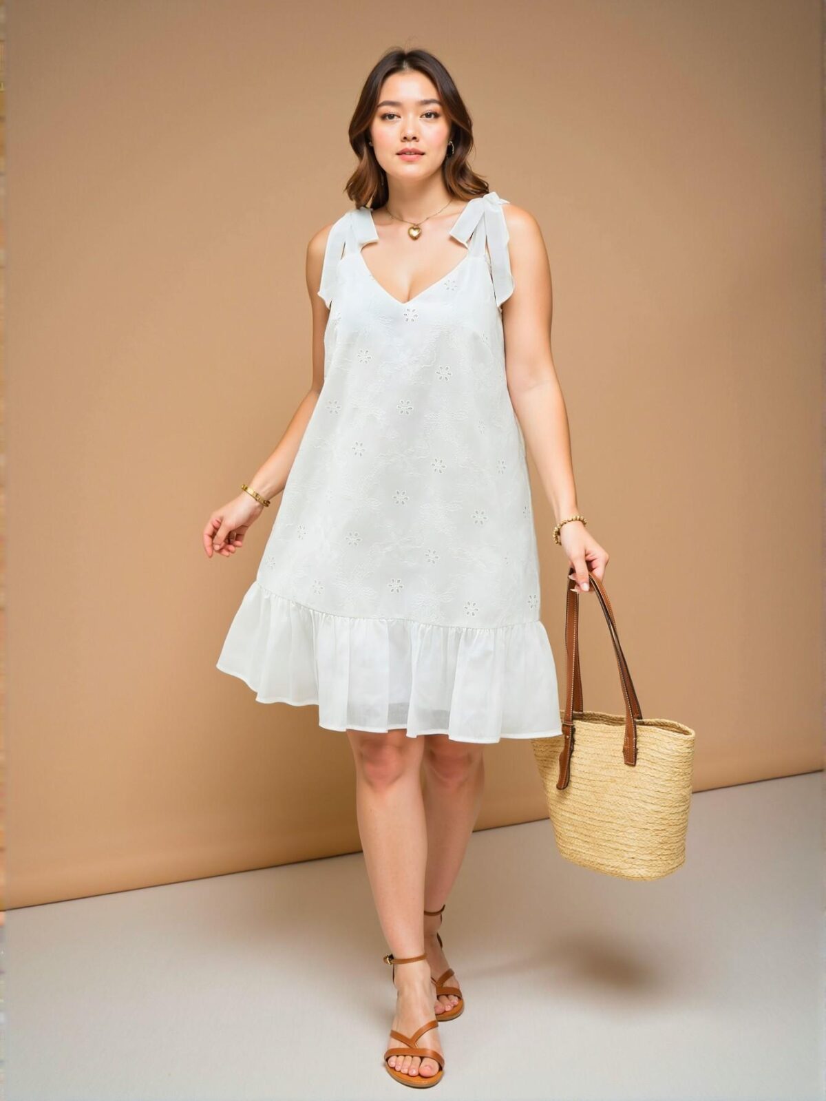 Elegant White Charming V-Neck Bowknot Strap A-Line Embroidered Mini Dress for Women - Chic, Classy and Trendy Fashion Style to Dress to Impress - Image 2