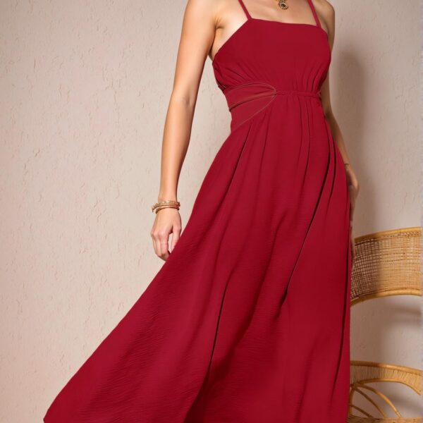Elegant Red Flared Backless Tie Waist Dress Perfect for Spring and Summer Vacations - Chic, Classy and Trendy Fashion Style to Dress to Impress