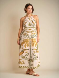 Elegant Multicolor Bohemian Tropical Floral Print Backless Tie Front Maxi Dress for Casual Beach Days - Chic, Classy and Trendy Fashion Style to Dress to Impress