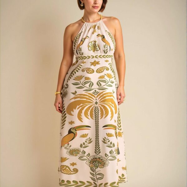 Elegant Multicolor Bohemian Tropical Floral Print Backless Tie Front Maxi Dress for Casual Beach Days - Chic, Classy and Trendy Fashion Style to Dress to Impress