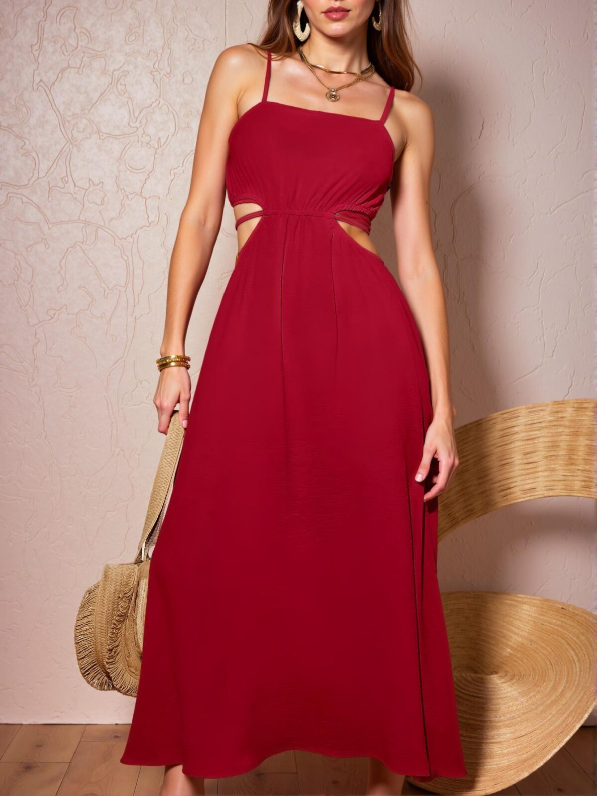 Elegant Red Flared Backless Tie Waist Dress Perfect for Spring and Summer Vacations - Chic, Classy and Trendy Fashion Style to Dress to Impress - Image 4