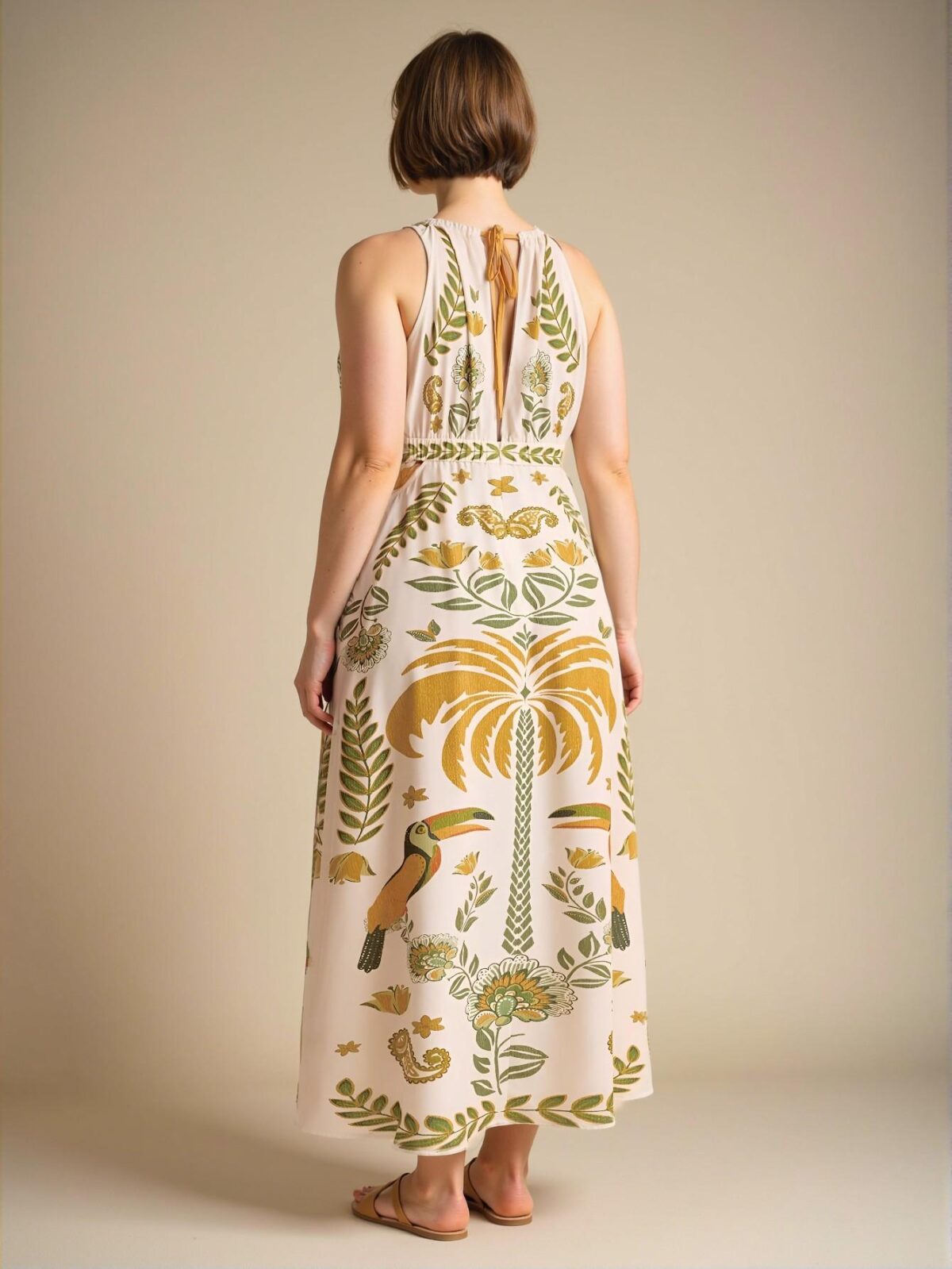 Elegant Multicolor Bohemian Tropical Floral Print Backless Tie Front Maxi Dress for Casual Beach Days - Chic, Classy and Trendy Fashion Style to Dress to Impress - Image 2