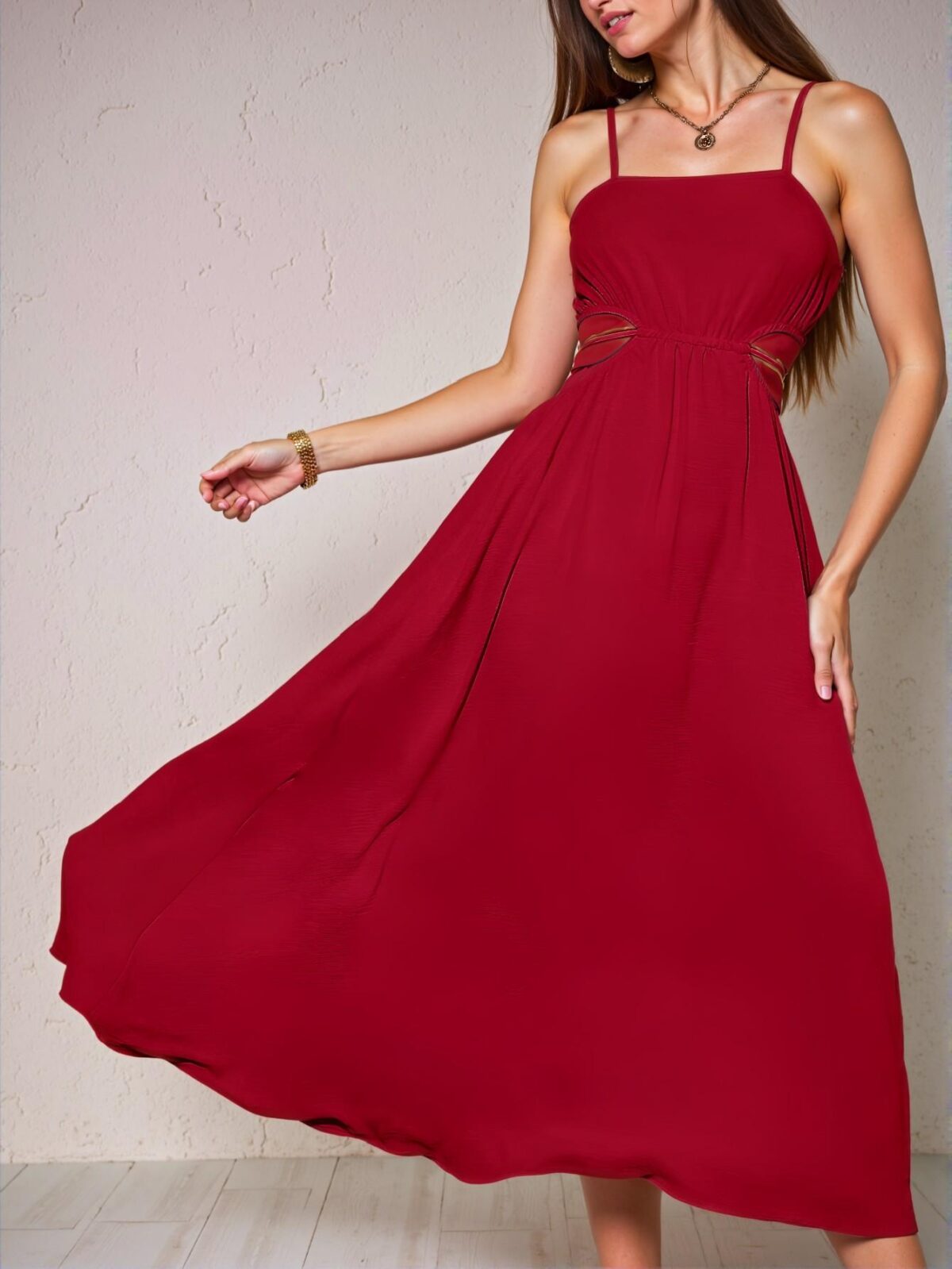 Elegant Red Flared Backless Tie Waist Dress Perfect for Spring and Summer Vacations - Chic, Classy and Trendy Fashion Style to Dress to Impress - Image 5