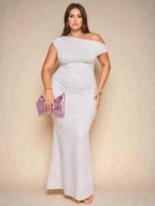 Elegant White Asymmetrical Knitted Dress with Cold Shoulder and Mermaid Hem for Stylish Dates, Parties,Graduations, and Vacations - Chic, Classy and Trendy Fashion Style to Dress to Impress