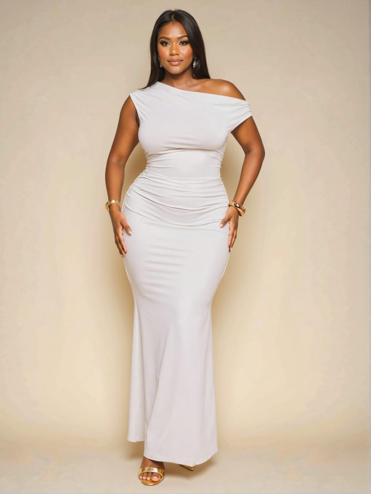 Elegant White Asymmetrical Knitted Dress with Cold Shoulder and Mermaid Hem for Stylish Dates, Parties,Graduations, and Vacations - Chic, Classy and Trendy Fashion Style to Dress to Impress - Image 3