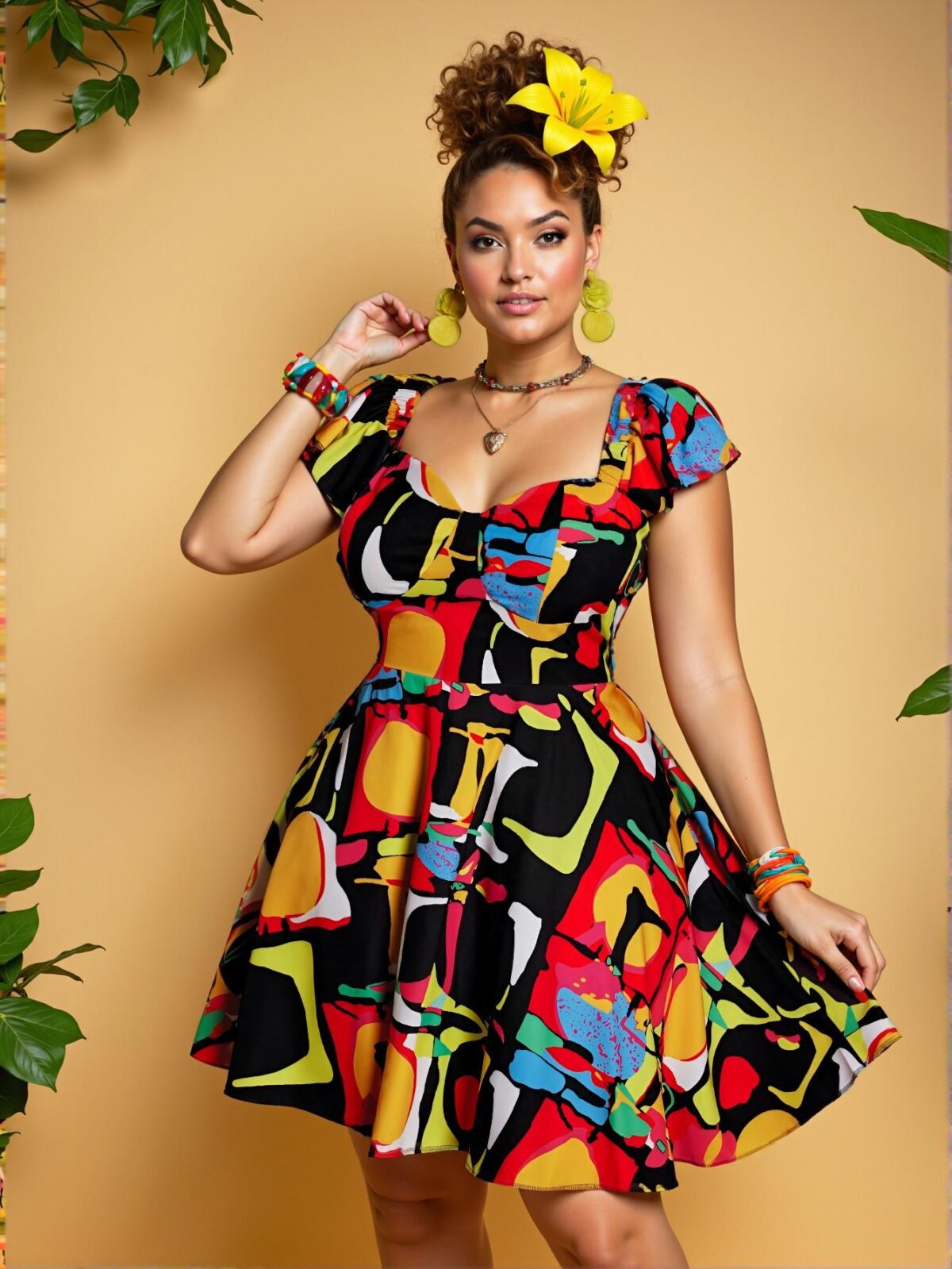 Elegant Black Flared A-Line Dress with Ruffled Sleeves and Sweetheart Neckline - Chic, Classy and Trendy Fashion Style to Dress to Impress - Image 2
