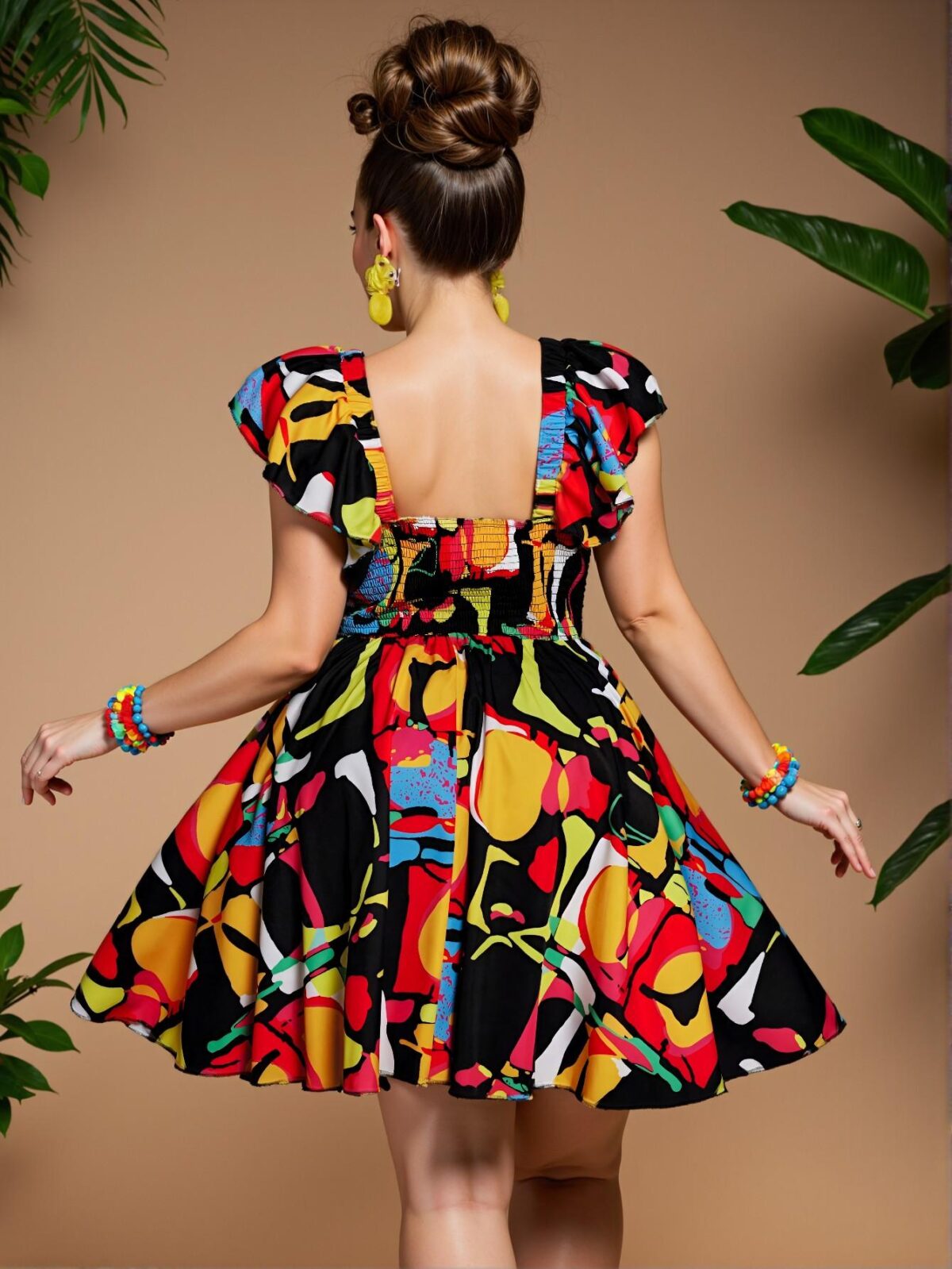 Elegant Black Flared A-Line Dress with Ruffled Sleeves and Sweetheart Neckline - Chic, Classy and Trendy Fashion Style to Dress to Impress - Image 3