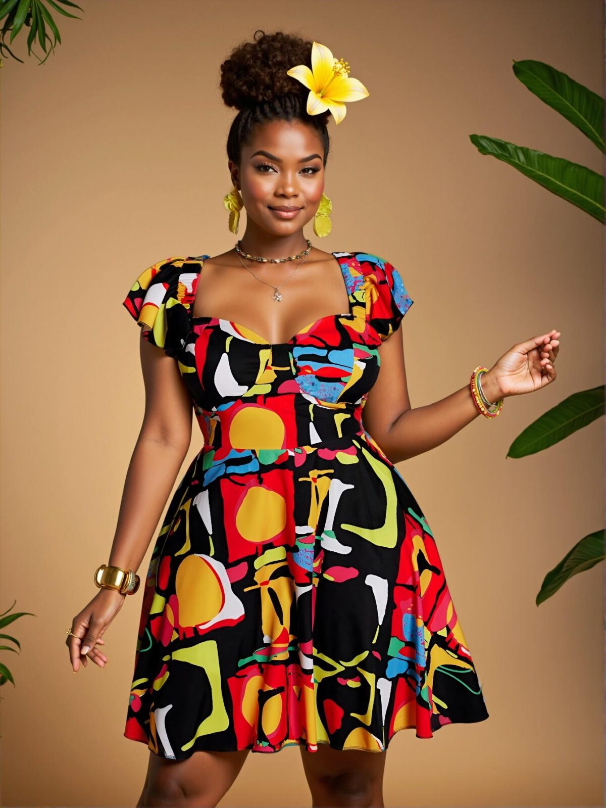Elegant Black Flared A-Line Dress with Ruffled Sleeves and Sweetheart Neckline - Chic, Classy and Trendy Fashion Style to Dress to Impress - Image 4