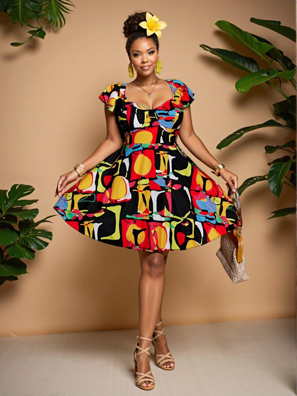 Elegant Black Flared A-Line Dress with Ruffled Sleeves and Sweetheart Neckline - Chic, Classy and Trendy Fashion Style to Dress to Impress - Image 5