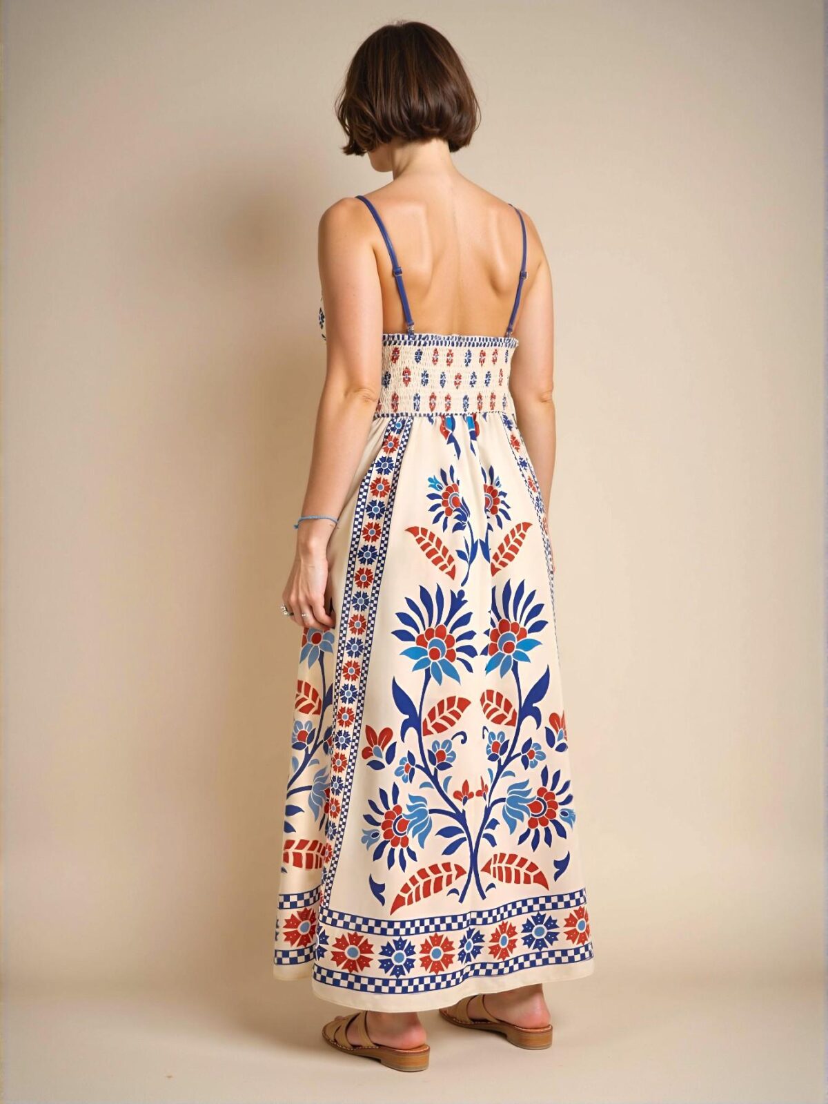 Elegant Multicolor Floral Print Plus Size Women’s Spaghetti Strap Backless Sundress for a Stylish Summer Escape - Chic, Classy and Trendy Fashion Style to Dress to Impress. - Image 2