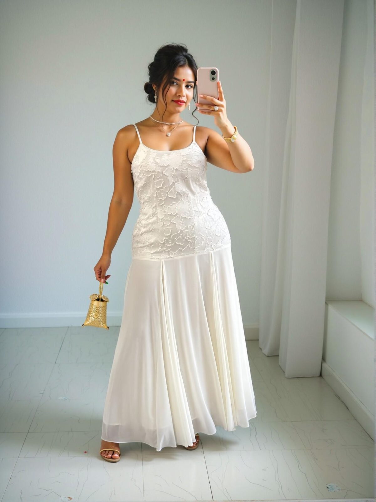Elegant Apricot Plus Size Jacquard Spaghetti Strap Mesh Midi Dress - Chic, Classy and Trendy Fashion Style to Dress to Impress - Image 5