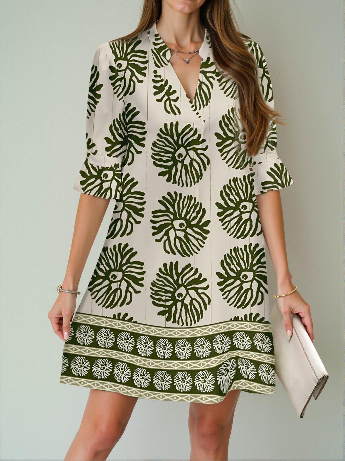 Elegant Green Stylish Bohemian Vacation Mini Dress Ideal for Spring and Summer Outings Chic, Classy and Trendy Fashion Style to Dress to Impress