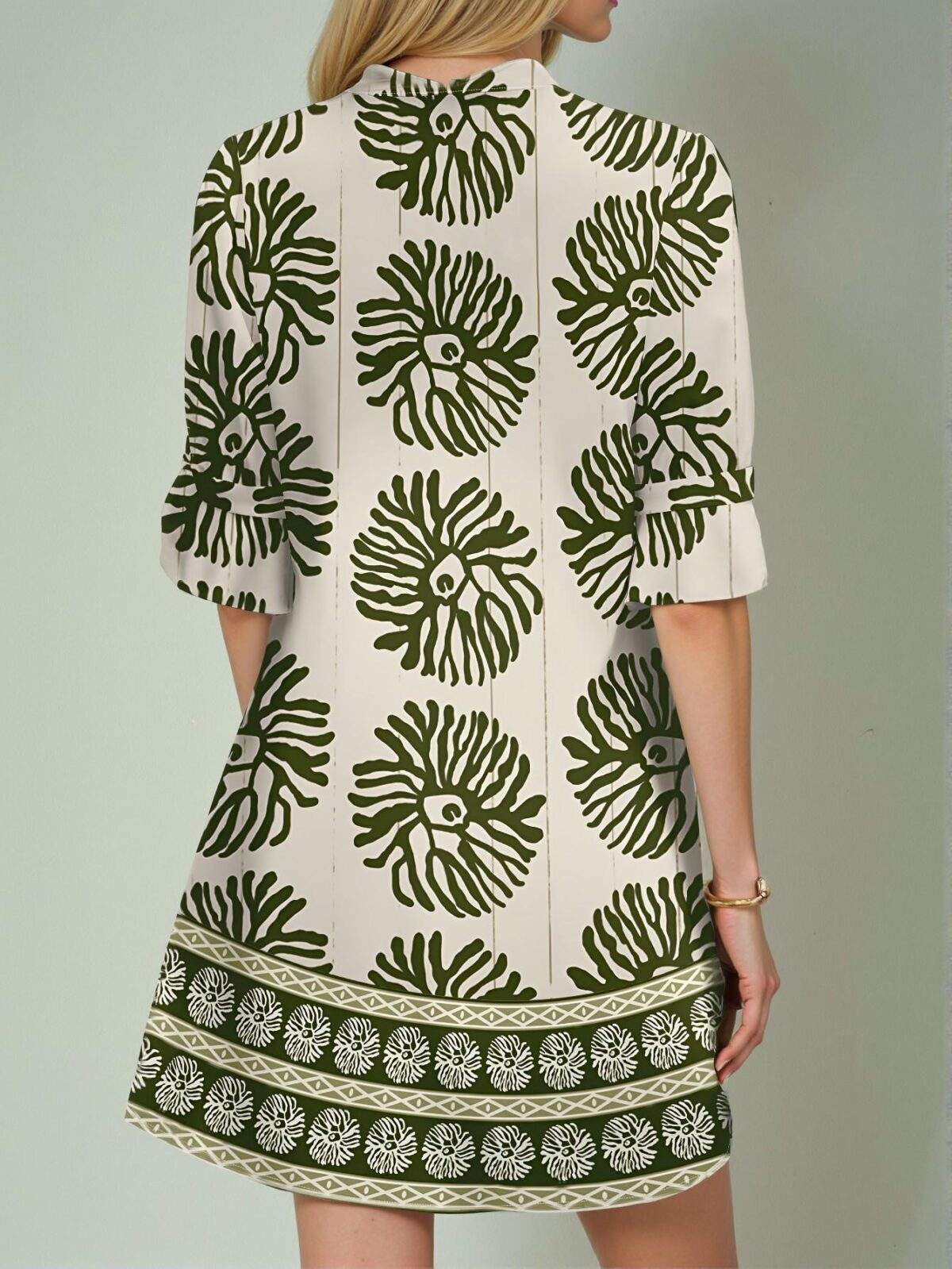 Elegant Green Stylish Bohemian Vacation Mini Dress Ideal for Spring and Summer Outings Chic, Classy and Trendy Fashion Style to Dress to Impress - Image 2