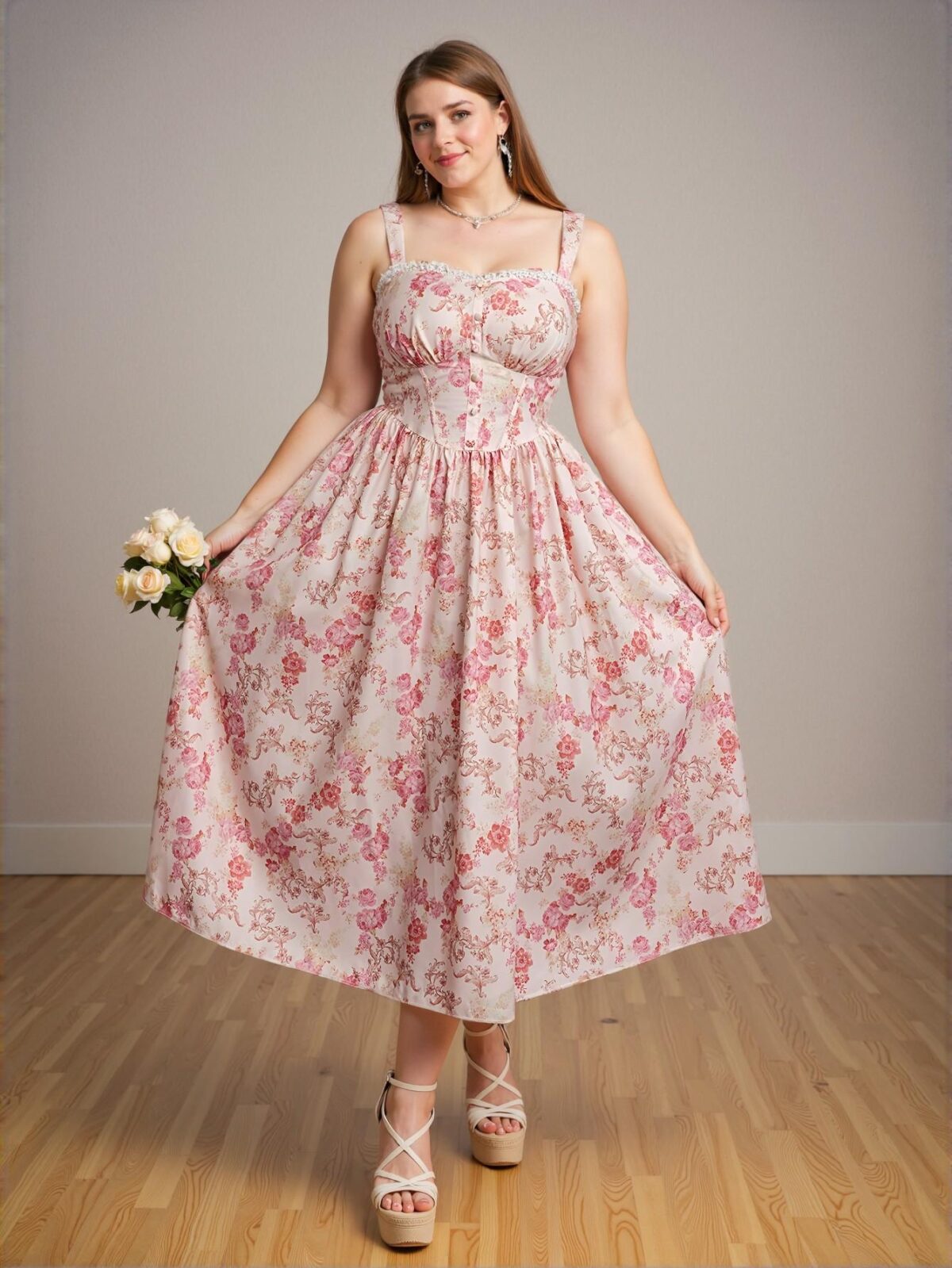 Elegant Multicolor Romantic Floral Print Sleeveless Cami Dress Perfect for Special Occasions and Summer Events - Chic, Classy and Trendy Fashion Style to Dress to Impress - Image 3