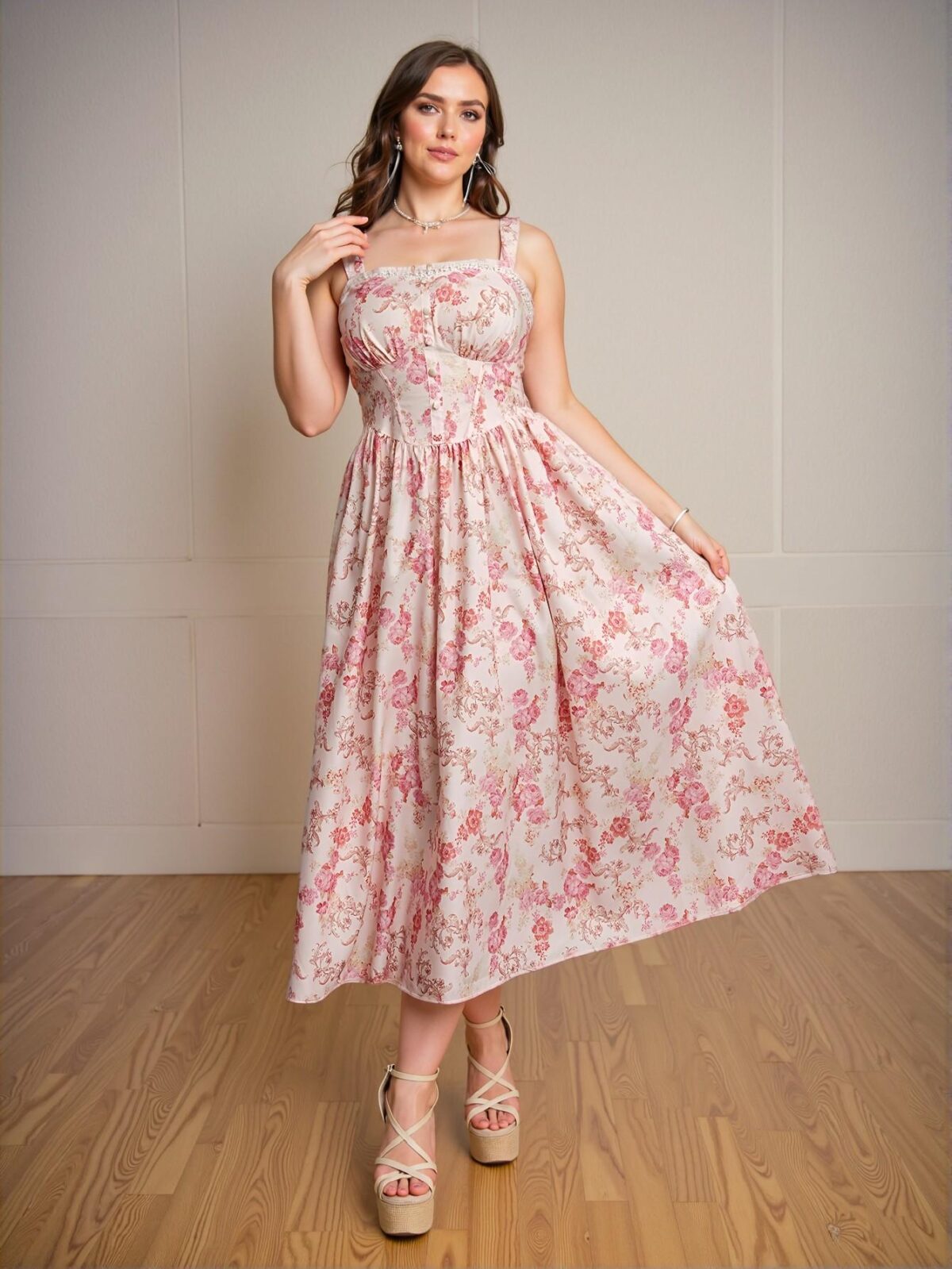 Elegant Multicolor Romantic Floral Print Sleeveless Cami Dress Perfect for Special Occasions and Summer Events - Chic, Classy and Trendy Fashion Style to Dress to Impress - Image 4